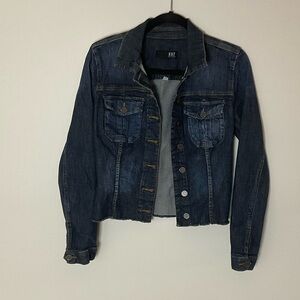 Kut from the Kloth Kara Frayed Dark Blue Denim Jacket, Size Small